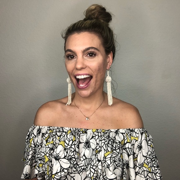 Beaded Tassel Long Drop Earrings Off White - Picture 3 of 7